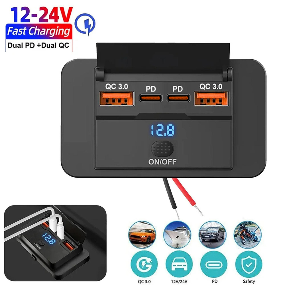 스위치가있는 자동차 충전기 소켓 어댑터 4 포트 12V - Car Accessories Thailand 리뷰 및 가격