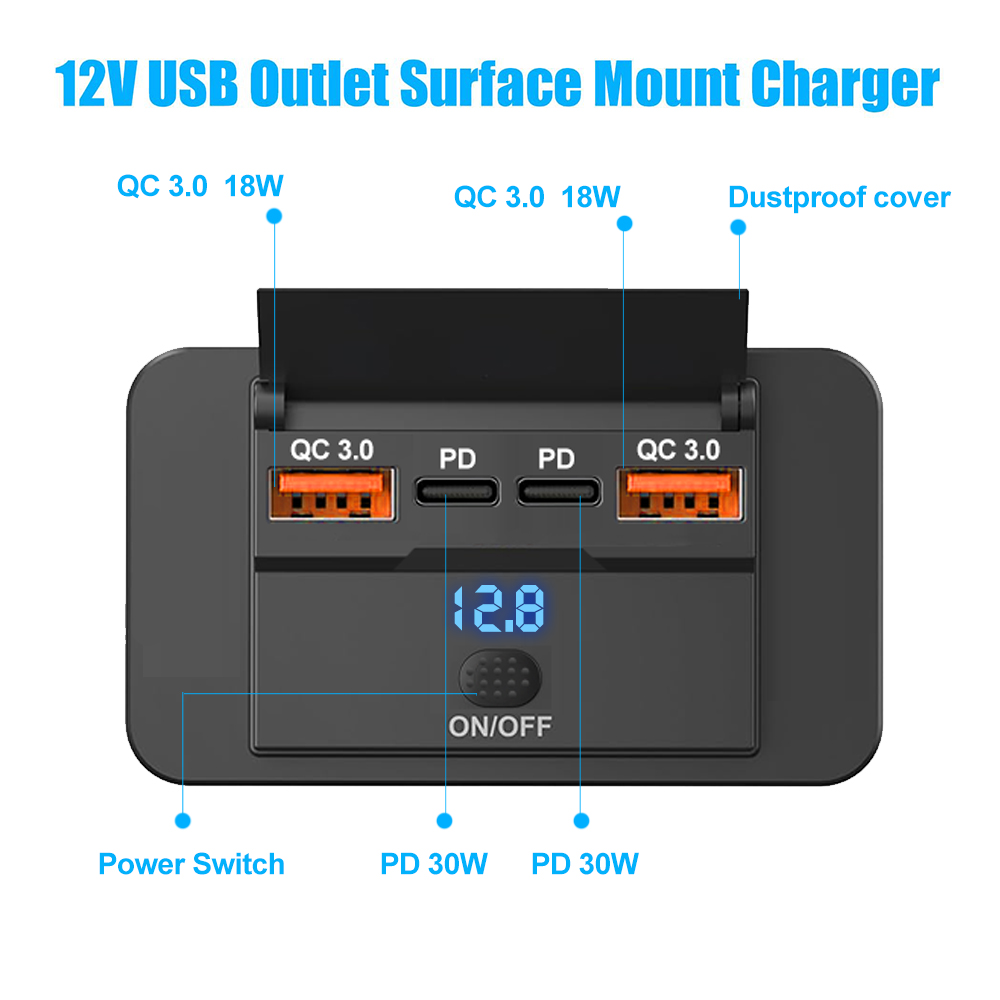 새로운 4 포트 자동차 충전기 소켓 패널 12V/24V - Car Accessories Thailand 리뷰 및 가격