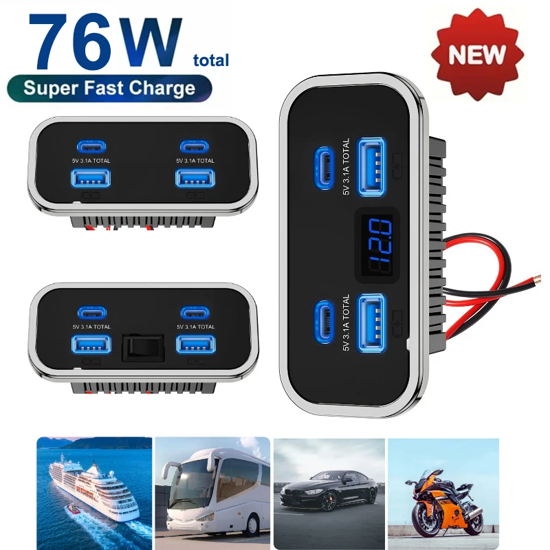 12V-24V 4포트 듀얼 USB PD3.0 QC3.0 - Car Accessories Thailand 리뷰 및 가격