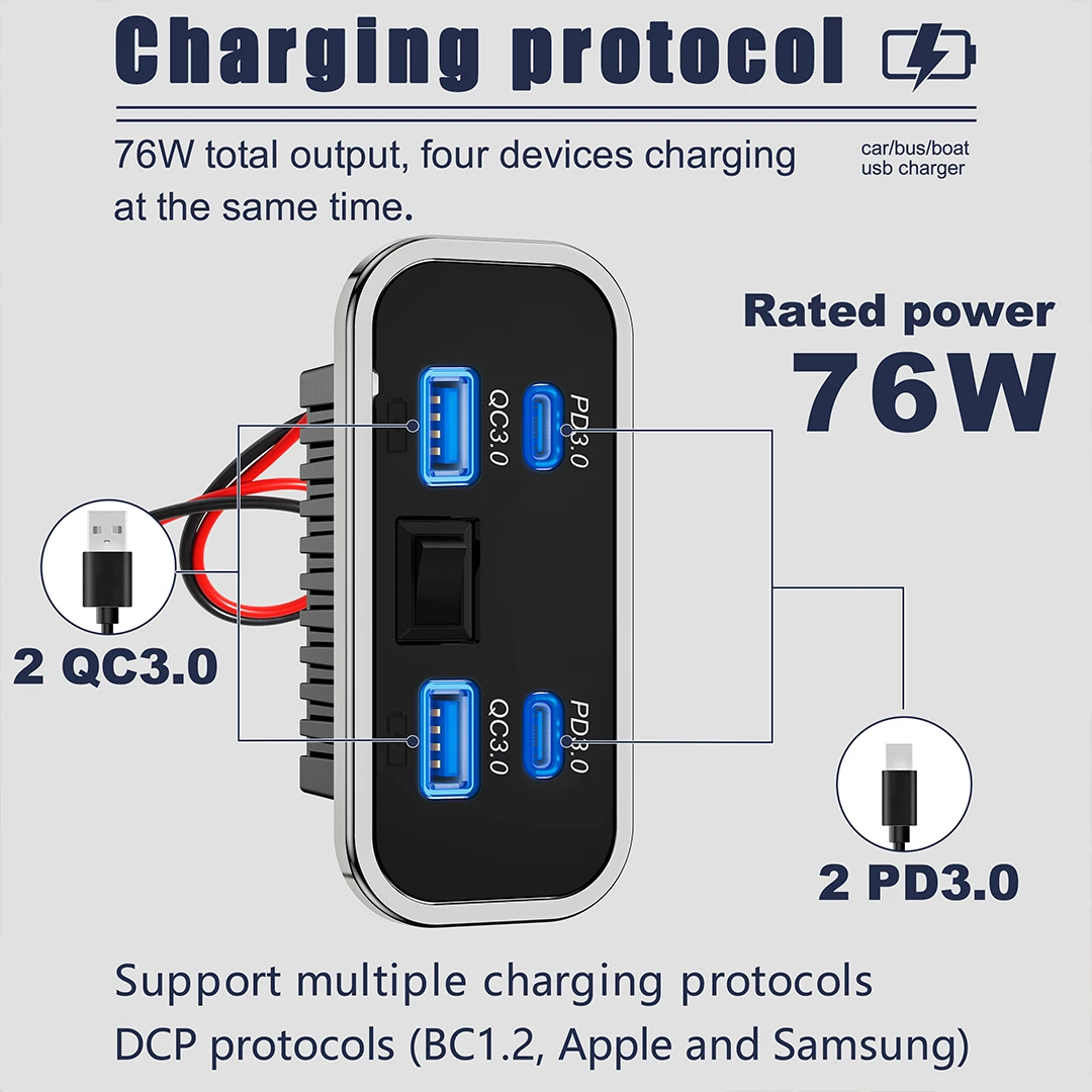 12V-24V 4포트 듀얼 USB PD3.0 QC3.0 - Car Accessories Thailand 리뷰 및 가격